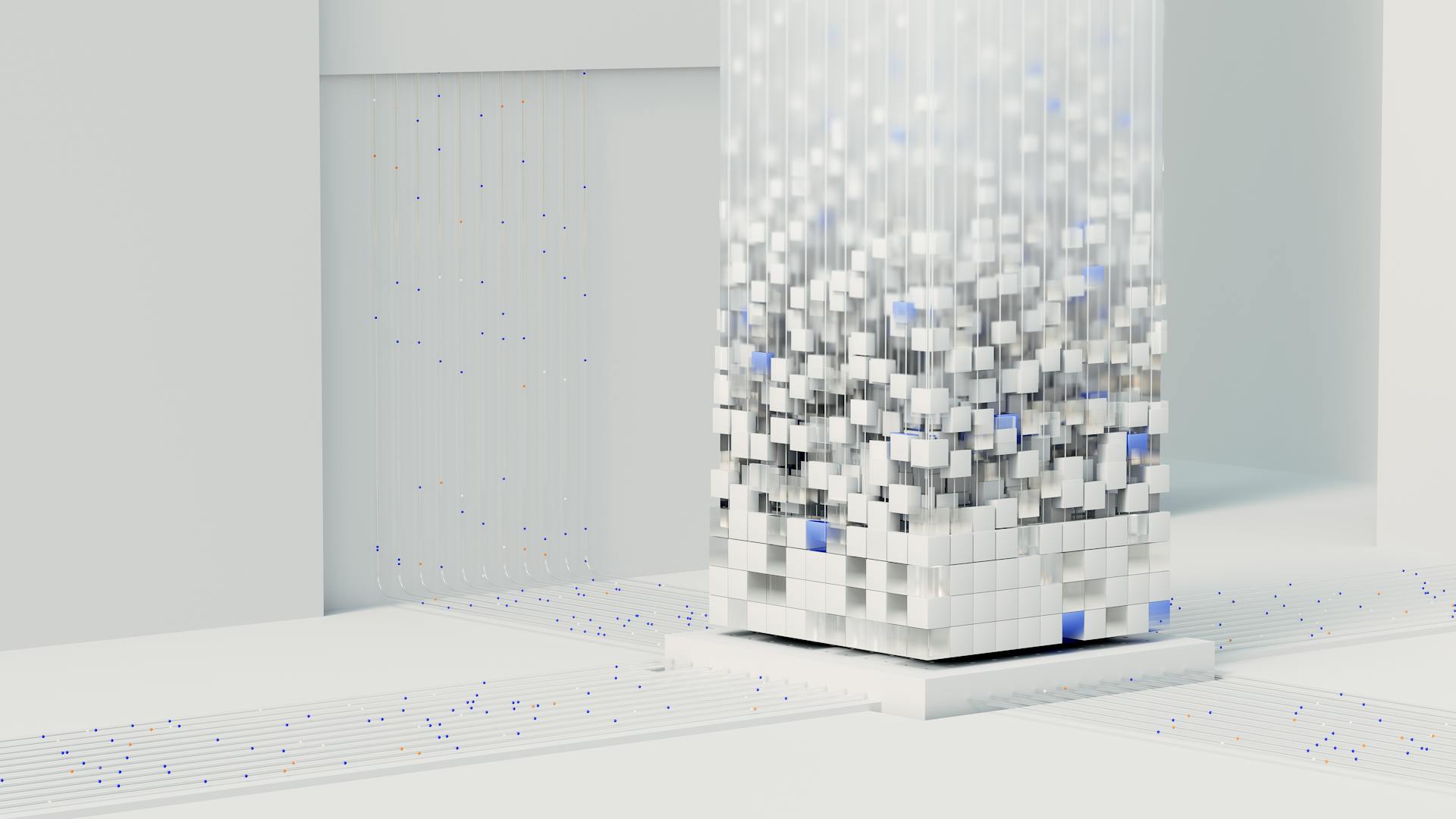 Tracking Pixels That Convert: How to Use Them Effectively 11 Abstract 3D illustration of data flow and digital blocks representing big data processing and information tracking.