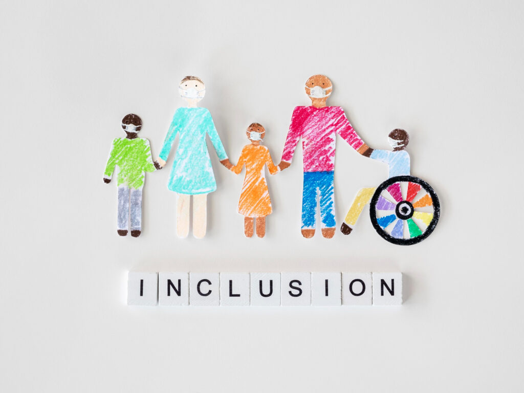 Illustration of diverse individuals, including a wheelchair user, symbolizing inclusion and digital accessibility under the Accessibility Act EAA 2025.