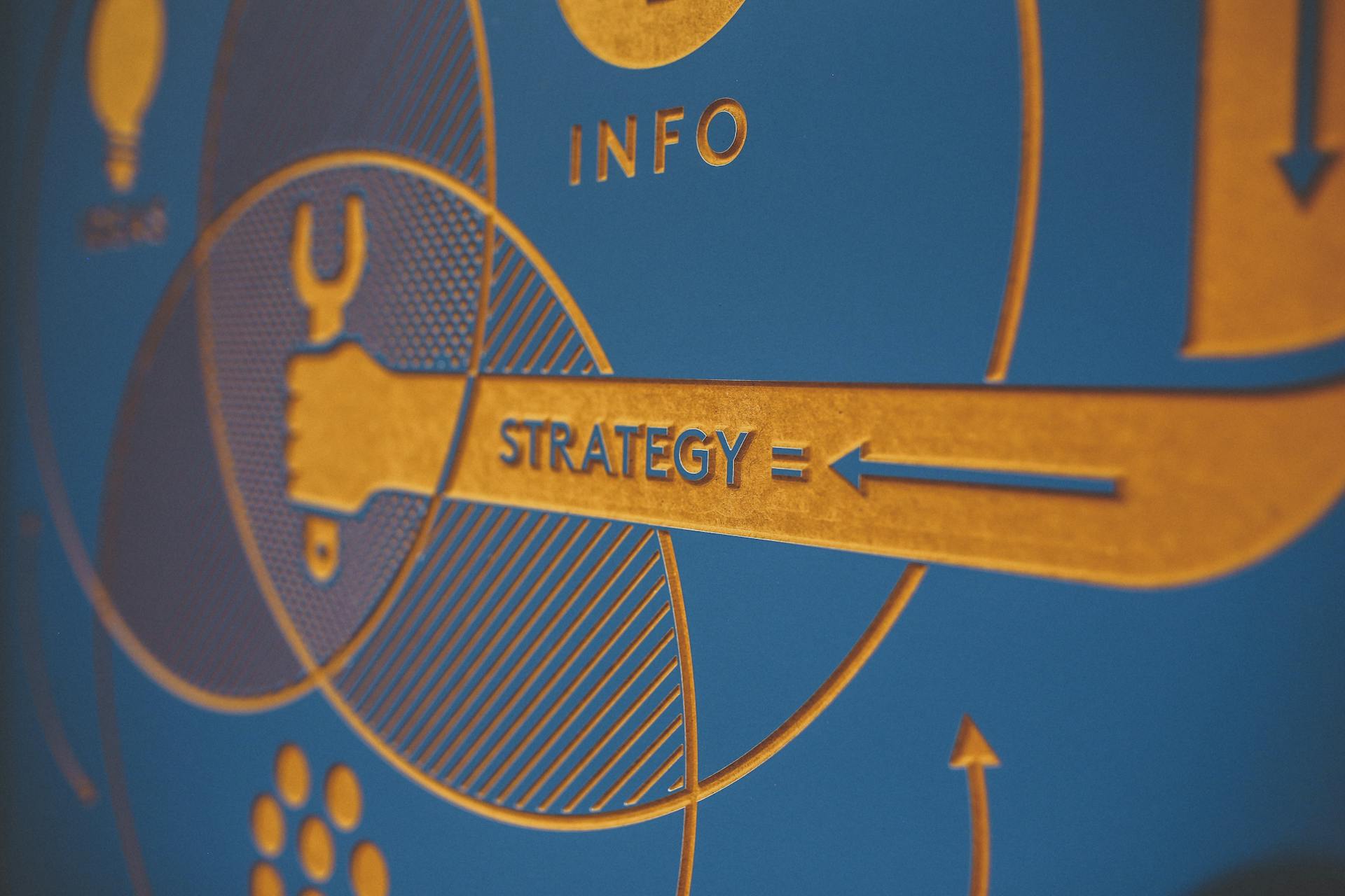 Close-up of a visual strategy concept on a blue background with arrows and diagrams, representing digital marketing planning and ecommerce email strategy execution.