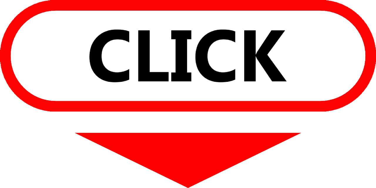 Red and white click button graphic with arrow, representing user clicks in paid ads, PPC campaigns, and digital marketing conversion funnels.