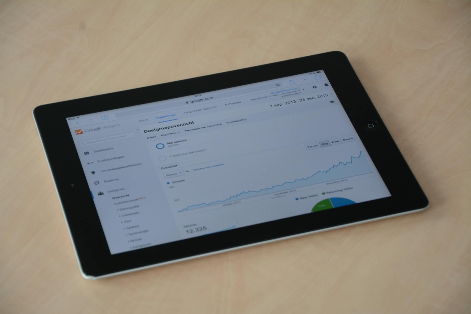 Tablet displaying Google Analytics dashboard with rising traffic chart, representing data-driven Ecommerce Conversion Optimization for tracking visitor behavior and improving performance.