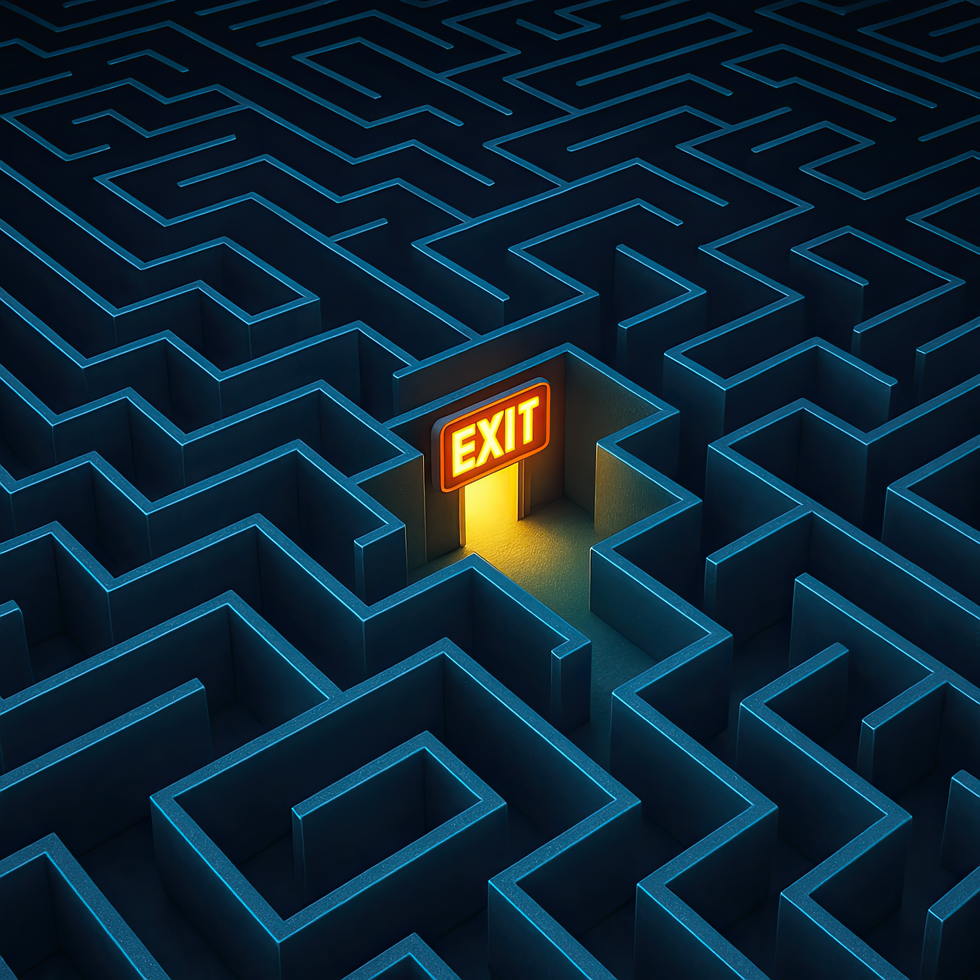 Digital maze with illuminated exit showing user journey and exit rate vs bounce rate concept