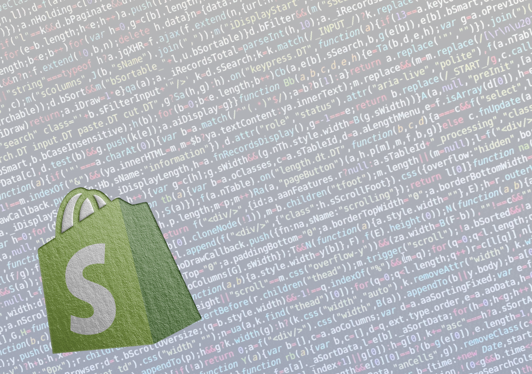 Shopify JavaScript code and app scripts illustration representing Shopify INP issues, main thread blocking, third-party app bloat, and Core Web Vitals performance optimization.