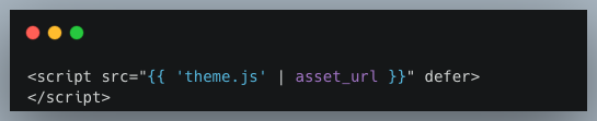 Shopify code example using defer JavaScript to reduce render-blocking resources, improve the critical rendering path, and speed up initial page rendering.