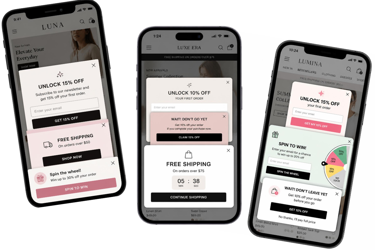 Smartphone screens showing stacked popups that create friction and negatively impact mobile user experience.