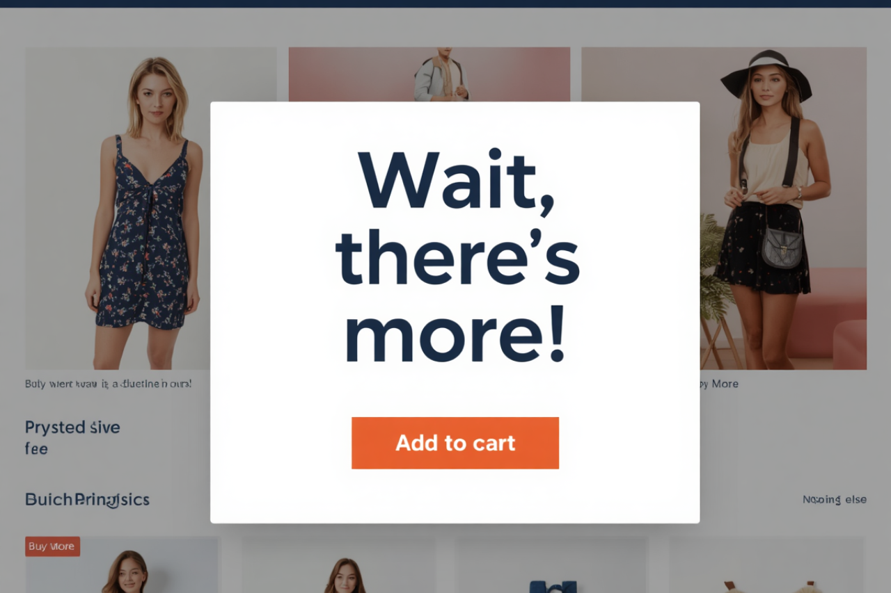 Intrusive modal overlay popups blocking an ecommerce product page and interrupting the shopping experience.