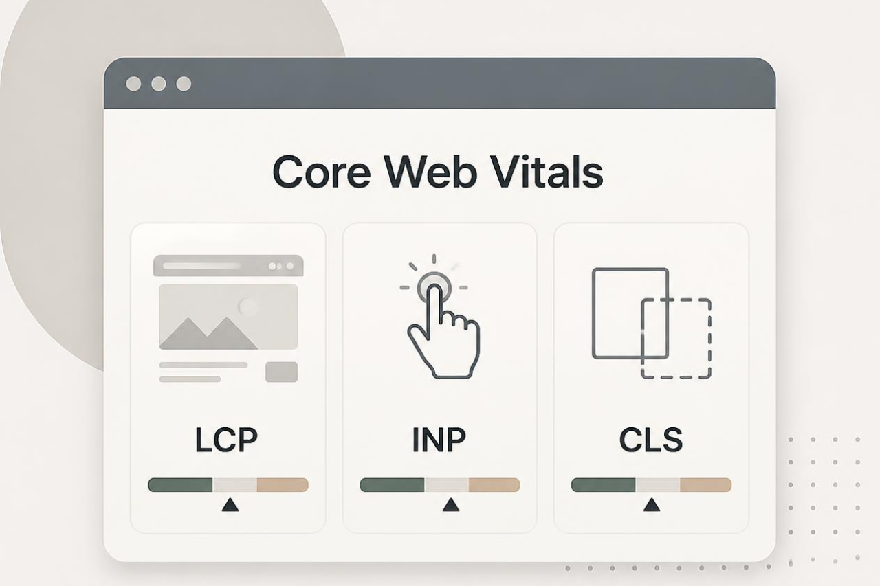 Shopify BFCM Speed Check graphic showing Core Web Vitals including LCP, INP, and CLS for evaluating Shopify store speed and user experience.